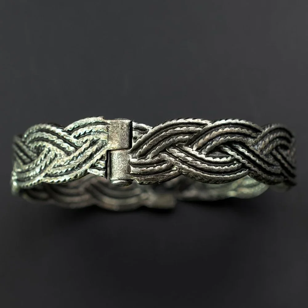 Wide metal rustic bangle, wicker bracelet bangle, stylish jewelry gift